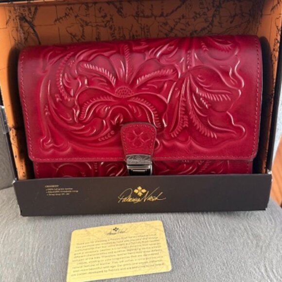 PATRICIA NASH red leather embossed clutch/ cross body, NWT